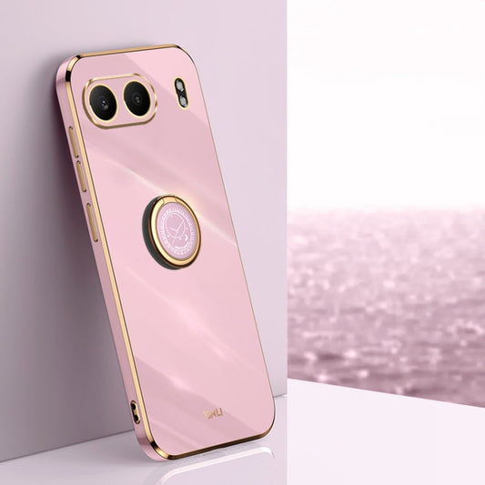 Pour Étui de Téléphone en TPU XINLI avec Bord Droit 6D Galvanisé et Support Anneau pour OnePlus Nord 4 (Violet Cerise)