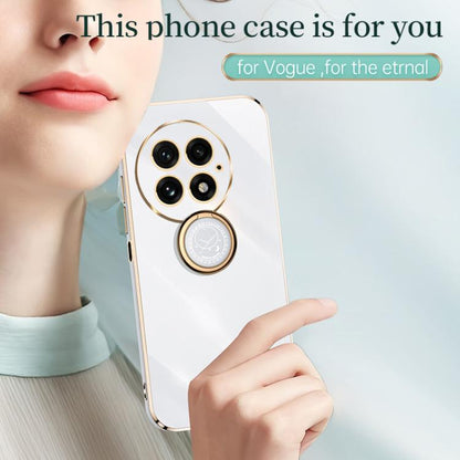 For OnePlus 13 XINLI Straight Edge 6D Electroplate TPU Phone Case with Ring Holder(Hawthorn Red)