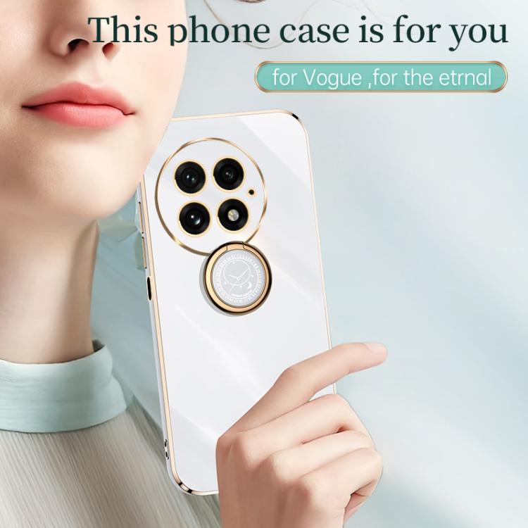 For OnePlus 13 XINLI Straight Edge 6D Electroplate TPU Phone Case with Ring Holder(Cherry Purple)
