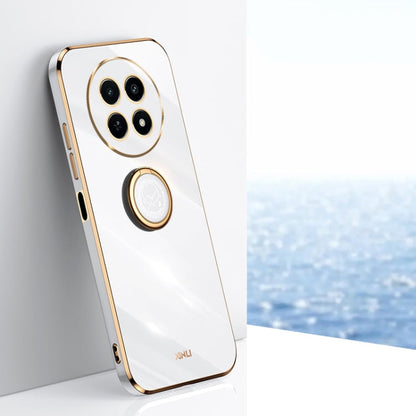 For Realme 12 5G XINLI Straight Edge 6D Electroplate TPU Phone Case with Ring Holder(White)