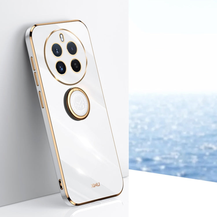 Pour étui de téléphone en TPU électrolytique 6D à bord droit XINLI pour Realme 12 Pro+ avec support d'anneau (blanc)