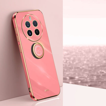 For Realme 12 Pro+ XINLI Straight Edge 6D Electroplate TPU Phone Case with Ring Holder(Hawthorn Red)