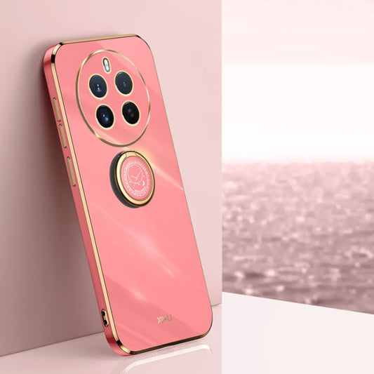For Realme 12 Pro+ XINLI Straight Edge 6D Electroplate TPU Phone Case with Ring Holder(Hawthorn Red)