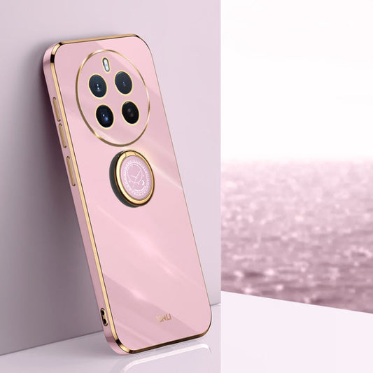 For Realme 12 Pro+ XINLI Straight Edge 6D Electroplate TPU Phone Case with Ring Holder(Cherry Purple)