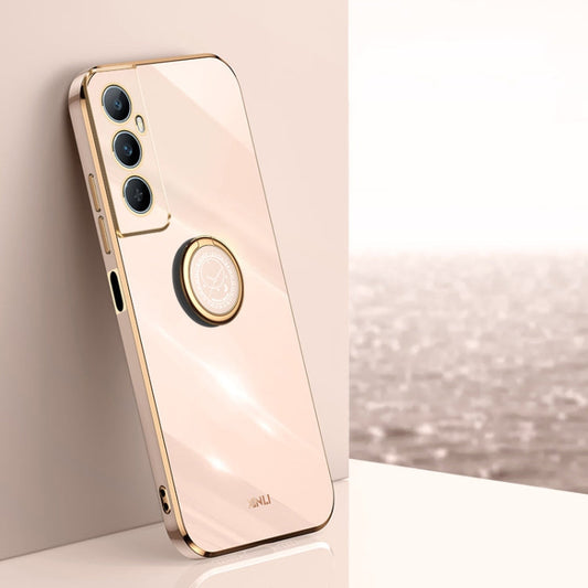 Pour Realme C65 XINLI Coque de téléphone en TPU à bord droit 6D avec anneau (Rose)