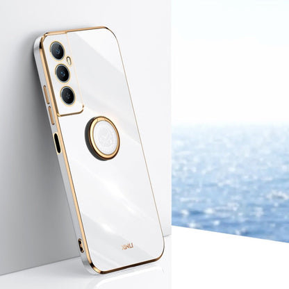 For Realme C65 XINLI Straight Edge 6D Electroplate TPU Phone Case with Ring Holder(White)