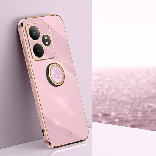 Coque de téléphone en TPU à bord droit XINLI 6D galvanisé avec support annulaire pour Realme C65 (violet cerise)