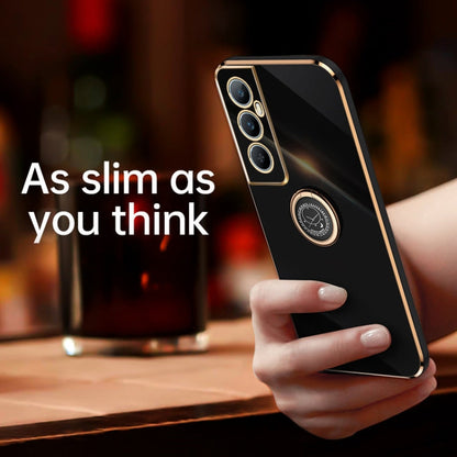 For Realme C65 XINLI Straight Edge 6D Electroplate TPU Phone Case with Ring Holder(Cherry Purple)