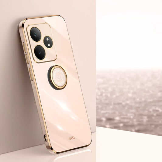 Pour étui de téléphone TPU électroplaqué 6D à bord droit Realme GT Neo6 XINLI avec support de bague (rose)