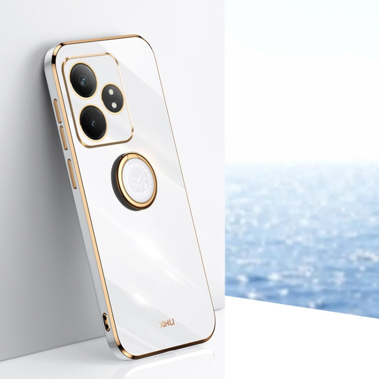Pour Realme GT Neo6 Coque de téléphone en TPU plaqué 6D à bords droits XINLI avec support de bague (blanc)