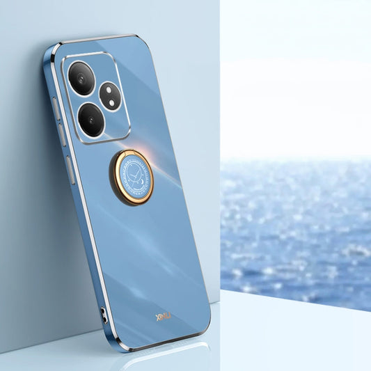 Pour la coque de téléphone en TPU à bords droits 6D galvanisés Realme GT Neo6 XINLI avec support annulaire (Bleu Céleste)
