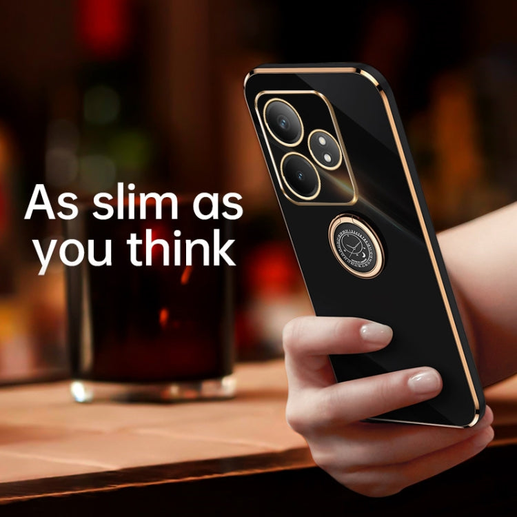 For Realme GT Neo6 XINLI Straight Edge 6D Electroplate TPU Phone Case with Ring Holder(Cherry Purple)