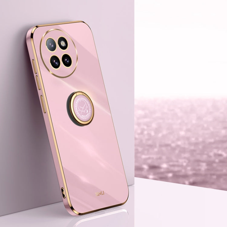 For Xiaomi Civi 4 Pro XINLI Straight Edge 6D Electroplate TPU Phone Case with Ring Holder(Cherry Purple)