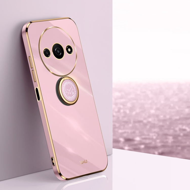 For Xiaomi Redmi A3 XINLI Straight Edge 6D Electroplate TPU Phone Case with Ring Holder(Cherry Purple)