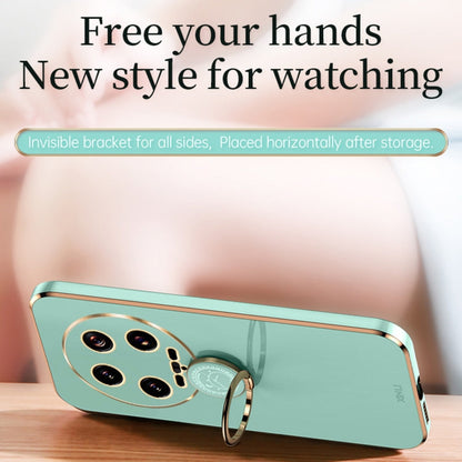 For Xiaomi 14 Ultra 5G XINLI Straight Edge 6D Electroplate TPU Phone Case with Ring Holder(Mint Green)