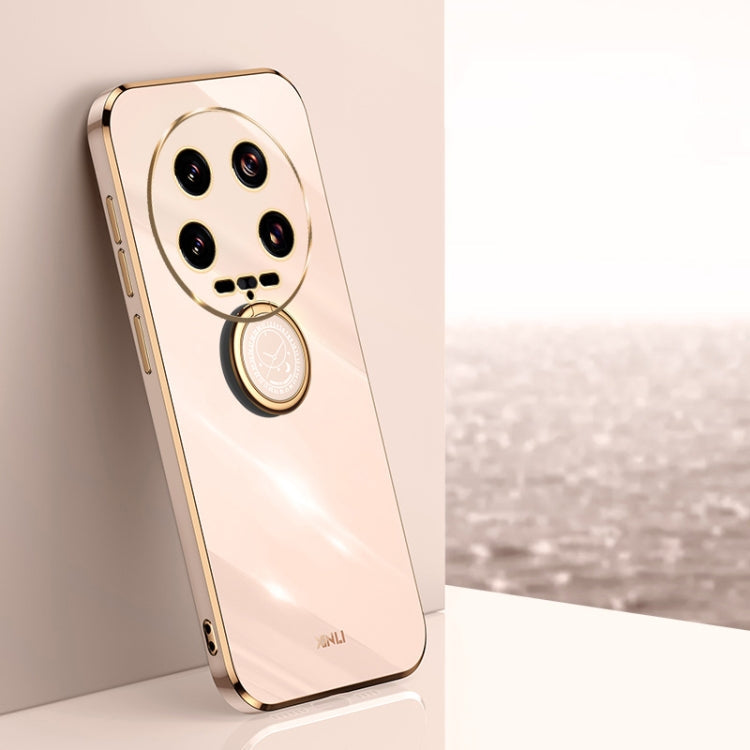 Pour Xiaomi 14 Ultra 5G XINLI Étui de téléphone en TPU à bord droit 6D avec galvanoplastie et anneau de support (rose)
