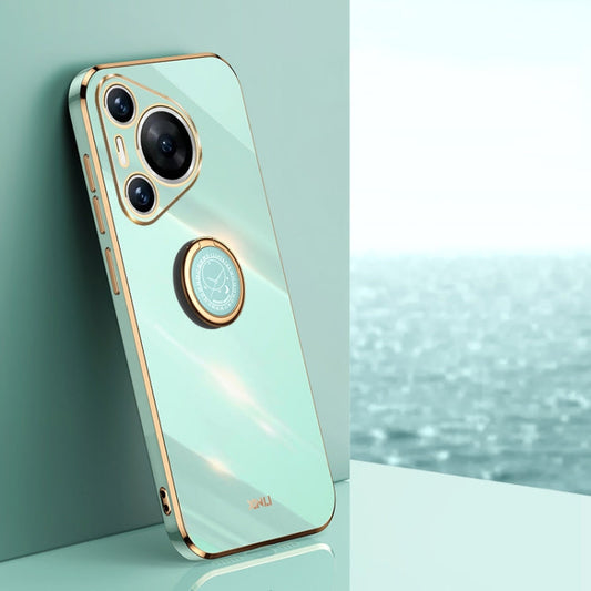 For Huawei Pura 70 Pro / Pura 70 Pro+ XINLI Straight 6D Plating Gold Edge TPU Shockproof Case with Ring Holder(Mint Green)