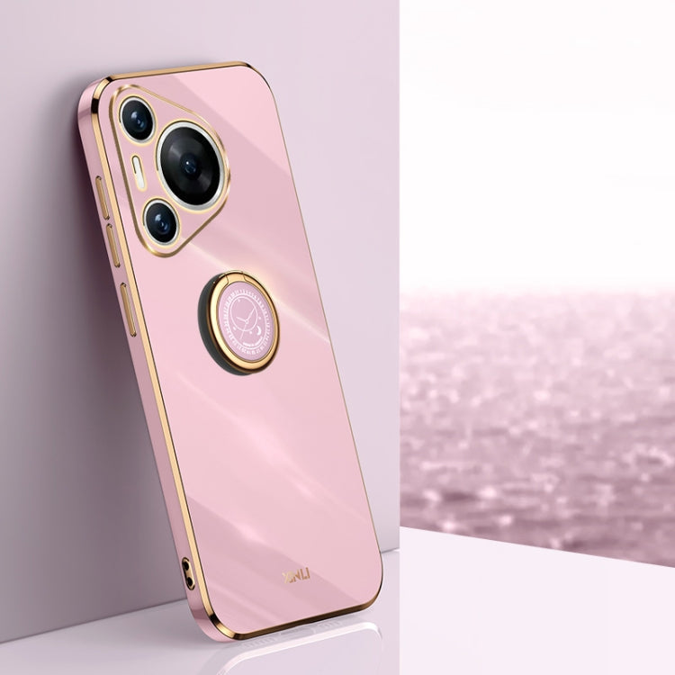 For Huawei Pura 70 Pro / Pura 70 Pro+ XINLI Straight 6D Plating Gold Edge TPU Shockproof Case with Ring Holder(Cherry Purple)