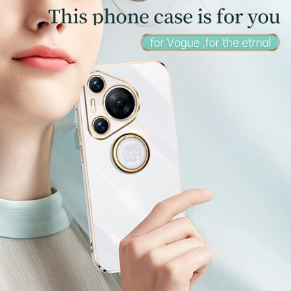 Pour Huawei Pura 70 Coque Antichoc en TPU avec Bord Plaqué Or et Anneau Support XINLI Droit 6D (Bleu Céleste)