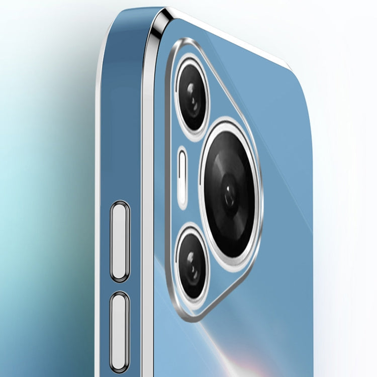 Pour Huawei Pura 70 Coque Antichoc en TPU avec Bord Plaqué Or et Anneau Support XINLI Droit 6D (Bleu Céleste)