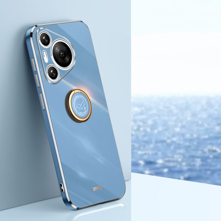 Pour Huawei Pura 70 Coque Antichoc en TPU avec Bord Plaqué Or et Anneau Support XINLI Droit 6D (Bleu Céleste)