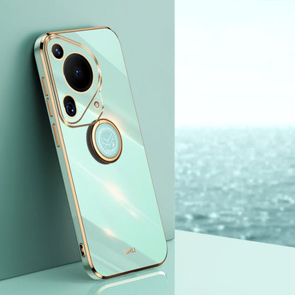 Pour Huawei Pura 70 Ultra XINLI Coque Antichoc en TPU Plaquage Or 6D Droit avec Anneau (Vert Menthe)