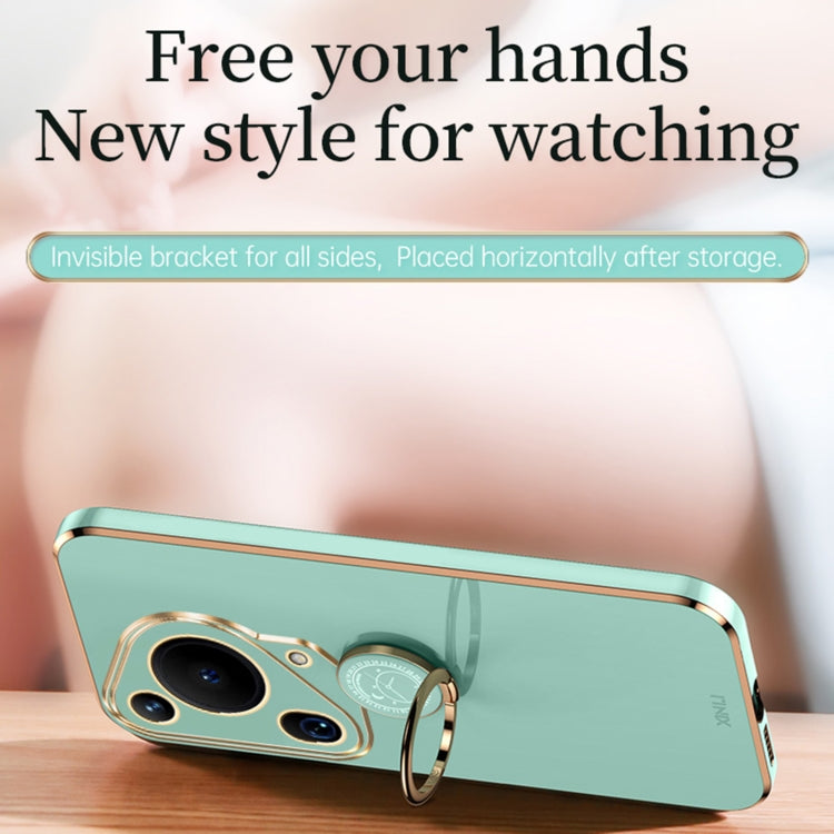 Pour Huawei Pura 70 Ultra XINLI Coque Antichoc en TPU Plaquage Or 6D Droit avec Anneau (Vert Menthe)