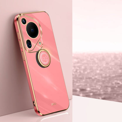 Pour Huawei Pura 70 Ultra Coque antichoc en TPU plaqué or 6D XINLI avec anneau (rouge aubépine)