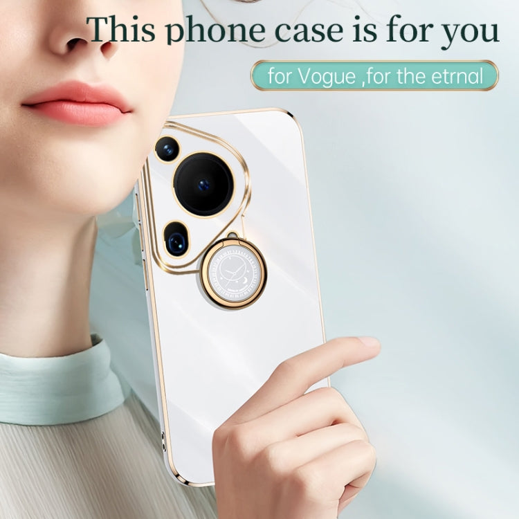 For Huawei Pura 70 Ultra XINLI Straight 6D Plating Gold Edge TPU Shockproof Case with Ring Holder(Black)