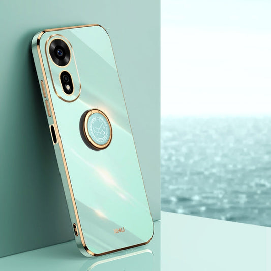 Pour Huawei Nova 12 SE XINLI Étui antichoc en TPU plaqué or 6D droit avec support anneau (vert menthe)