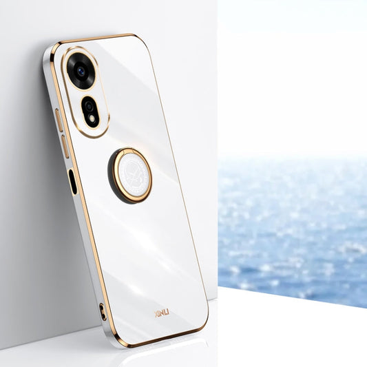 Pour Huawei Nova 12 SE XINLI Étui antichoc en TPU plaqué or 6D droit avec support de bague (blanc)