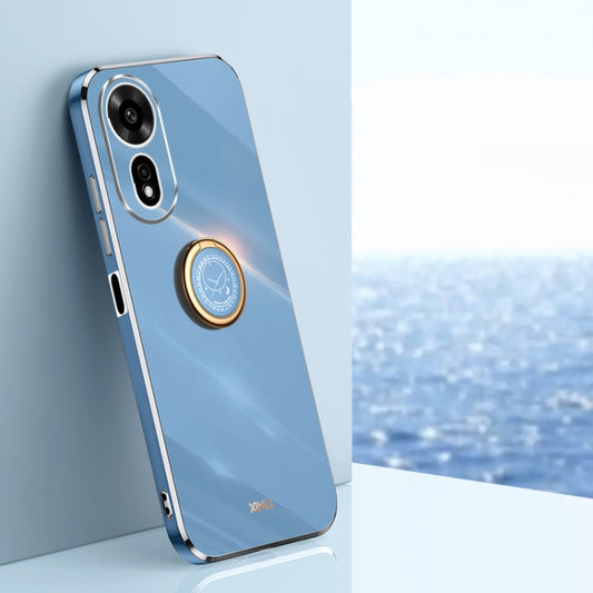 Pour Huawei Nova 12 SE XINLI Étui antichoc en TPU plaqué or 6D droit avec support de bague (Bleu Céleste)