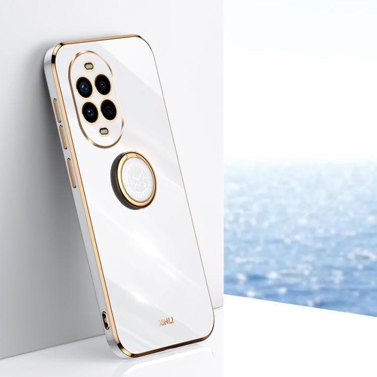 For Huawei Nova 13 Pro XINLI Straight 6D Plating Gold Edge TPU Shockproof Case with Ring Holder(White)