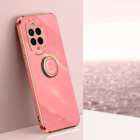 Pour Huawei Nova 13 Pro XINLI Coque antichoc en TPU plaqué or 6D avec support anneau (Rouge aubépine)
