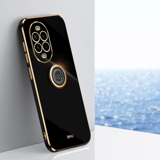 Pour Huawei Nova 13 Pro XINLI Coque Antichoc en TPU avec Bord Doré 6D et Support Bague (Noir)