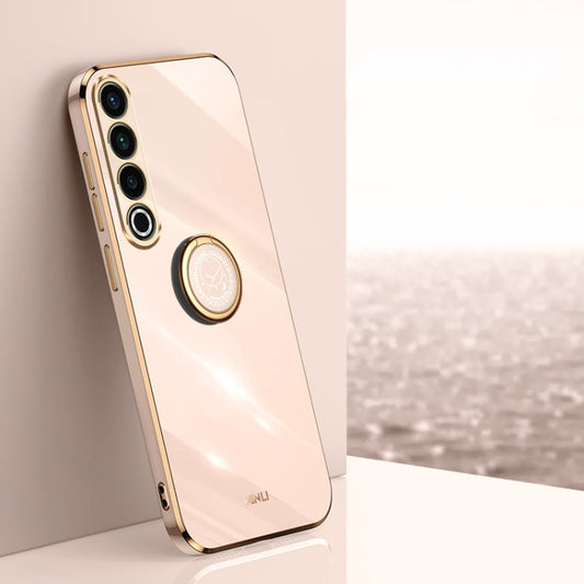 Pour Meizu 20 Pro 5G XINLI Étui de téléphone en TPU électrolytique 6D à bords droits avec support bague (rose)