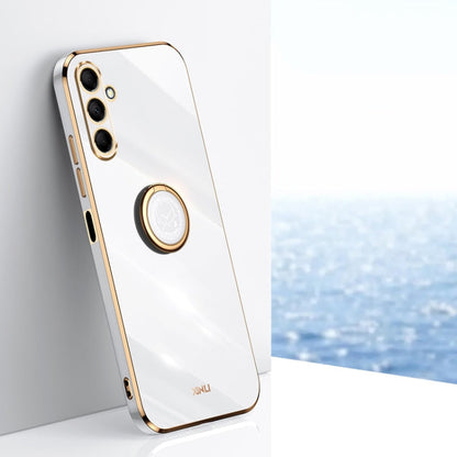 For Samsung Galaxy F15 5G XINLI Straight Edge 6D Electroplate TPU Phone Case with Ring Holder(White)