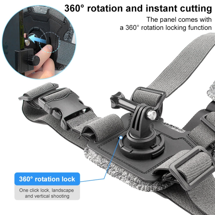Sangle de poitrine 6-en-1 avec support et vis pour téléphone (gris)
