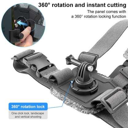 Sangle de poitrine 6-en-1 avec support et vis pour téléphone (gris)