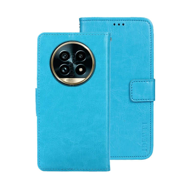 Pour la coque de téléphone en cuir texturé idewei Crazy Horse pour Realme 13 Pro+ 5G (Bleu Ciel)