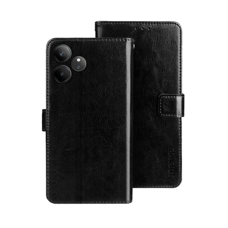 Pour Realme GT 6 5G Taïwan, Chine idewei Étui de téléphone en cuir texturé Crazy Horse (Noir)