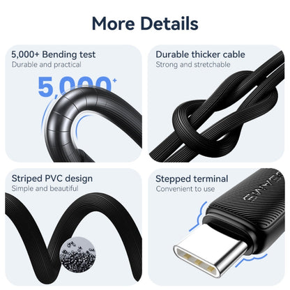 USAMS US-SJ693 USB to USB-C / Type-C 3A Striped Fast Charge Data Cable, Length:2m(Black)