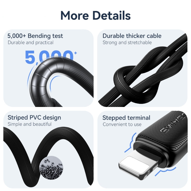 Câble de données de charge rapide rayé USAMS US-SJ689 USB vers 8 broches 2.4A, longueur : 1m (Blanc)