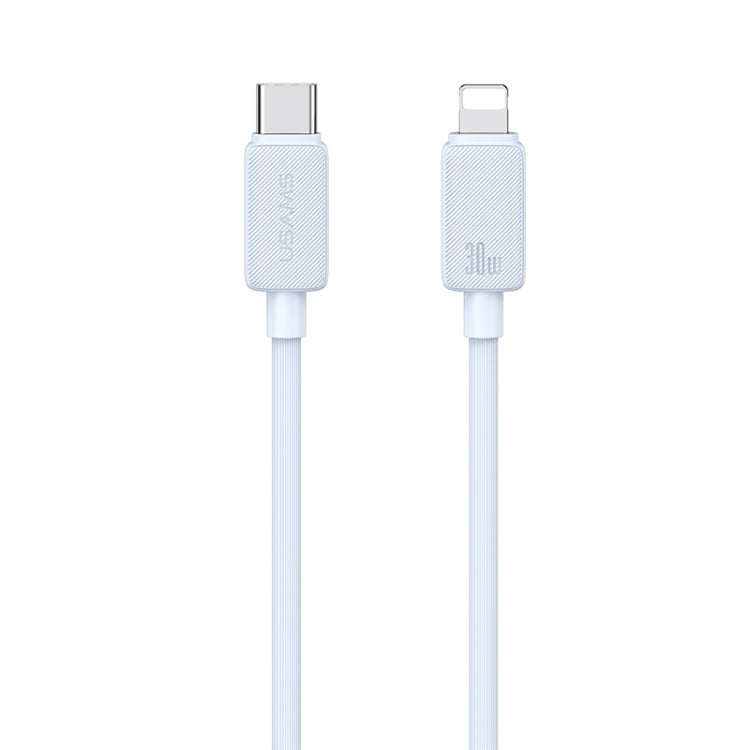 USAMS US-SJ692 USB-C / Type-C to 8 Pin 30W Striped Fast Charge Data Cable, Length:1m(Blue)