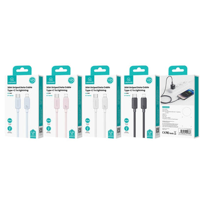 USAMS US-SJ697 USB-C / Type-C to 8 Pin 30W Striped Fast Charge Data Cable, Length:2m(White)