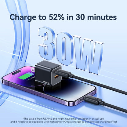 USAMS US-SJ692 USB-C / Type-C to 8 Pin 30W Striped Fast Charge Data Cable, Length:1m(Black)