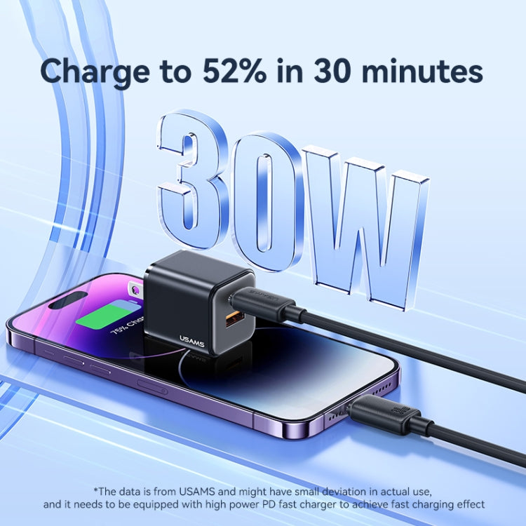 USAMS US-SJ692 USB-C / Type-C to 8 Pin 30W Striped Fast Charge Data Cable, Length:1m(Pink)