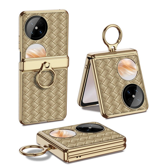 Pour Huawei Pocket 2 GKK Étui de téléphone en cuir uni électrolytique à arbre magnétique avec anneau (Champagne Gold)