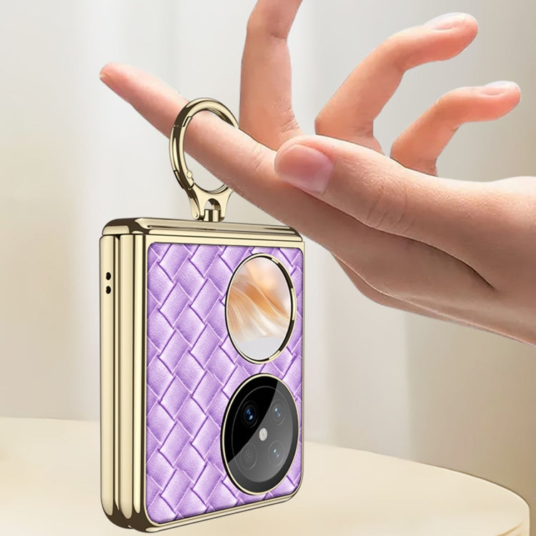 For Huawei Pocket 2 GKK Magnetic Shaft Electroplated Plain Leather Woven Texture Phone Case with Ring(Black)