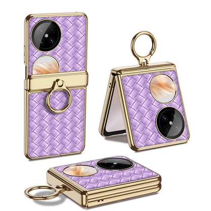 Pour Huawei Pocket 2 GKK Étui de téléphone en cuir uni électroplaqué à texture tressée avec anneau (Violet)